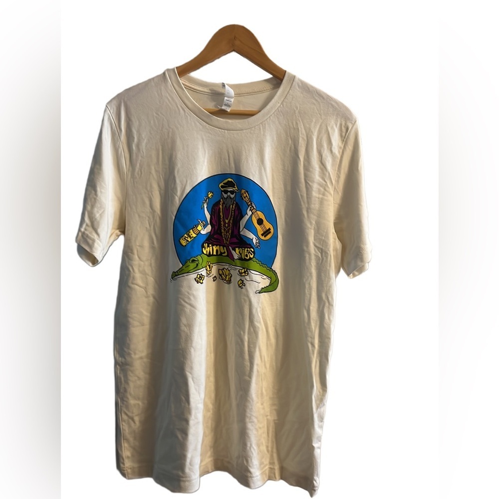 Cream Graphic T-Shirt Band Shiny Ribs Size Large